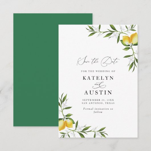 Citroen waterverf groen Bloemen Kaart (Voorkant / Achterkant)