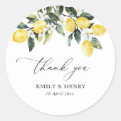 Citroen waterverf Mediterrane bruiloft Dank u Ronde Sticker (Voorkant)