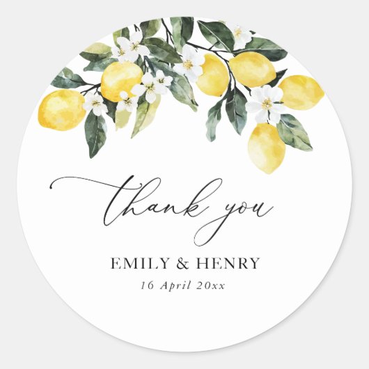 Citroen waterverf Mediterrane bruiloft Dank u Ronde Sticker (Voorkant)
