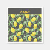 Citroen waterverf patroon aangepaste geel grijs servet (Voorkant)