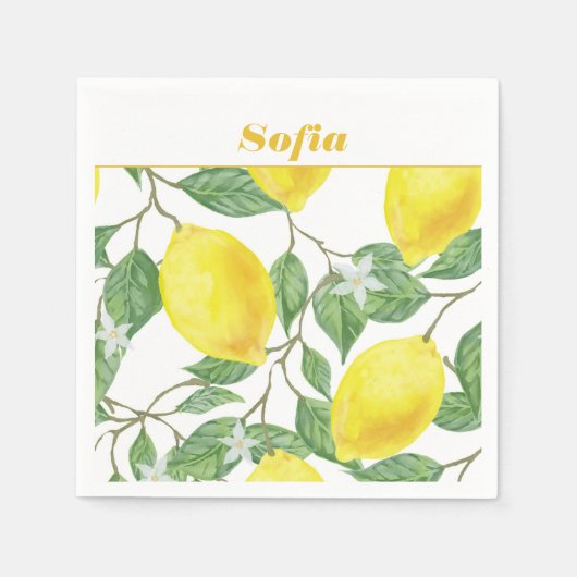 Citroen waterverf patroon aangepaste geel wit servet (Voorkant)