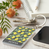Citroen waterverf patroon aangepaste naam geel gri sleutelhanger (Voorkant Rechts)