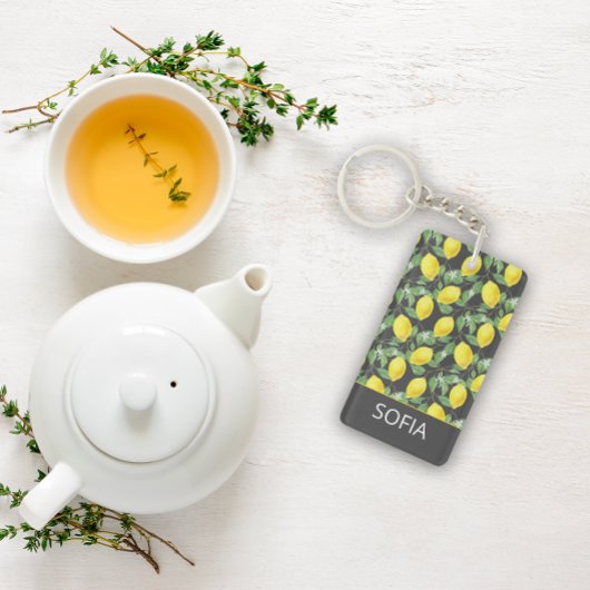 Citroen waterverf patroon aangepaste naam geel gri sleutelhanger