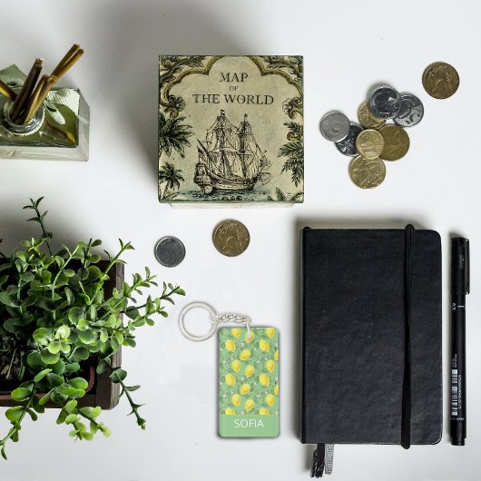 Citroen waterverf patroon aangepaste naam geel gro sleutelhanger