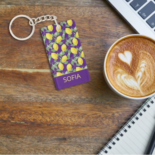 Citroen waterverf patroon aangepaste naam geel paa sleutelhanger