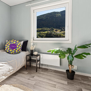 Citroen waterverf patroon eenvoudig paarse rond kussen