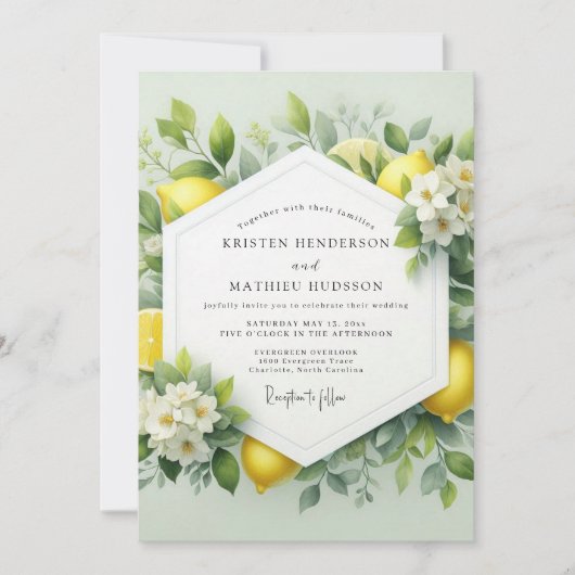 Citroen Zesty Botanische Bruiloft Kaart (Voorkant)