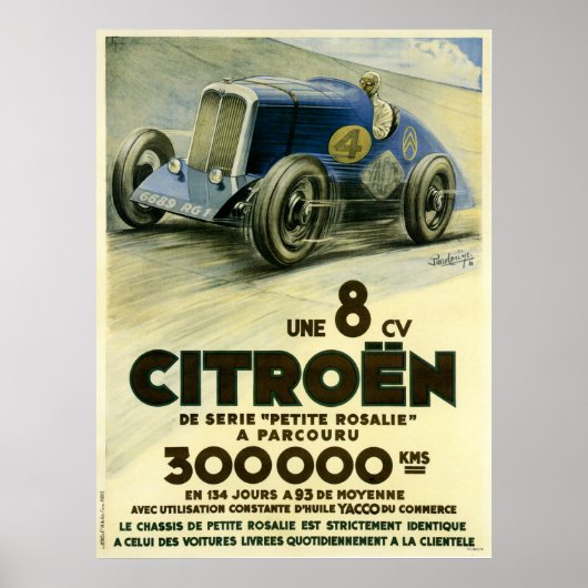 Citroen zet een afstandsrecord in 1933 Poster (Voorkant)