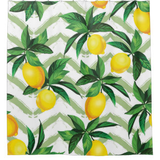Citroen zigzag: handgetekend patroon. douchegordijn
