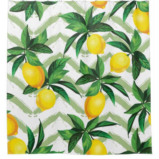 Citroen zigzag:  handgetekend patroon. douchegordijn (Voorkant)
