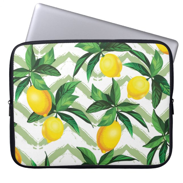 Citroen zigzag:  handgetekend patroon. laptop sleeve (Voorkant)