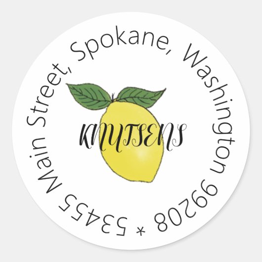 Citroenadreslabel of envelopzegel ronde sticker (Voorkant)
