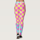 Citroenberry Neo Mint Grungy Checkerboard Patroon Leggings (Achterkant)