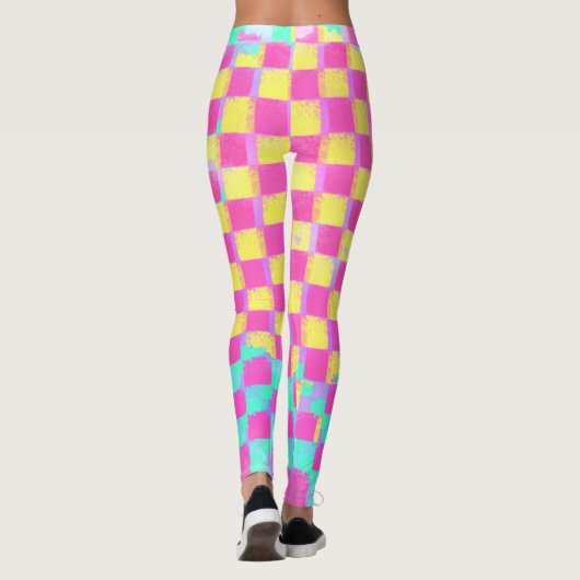 Citroenberry Neo Mint Grungy Checkerboard Patroon Leggings (Achterkant)