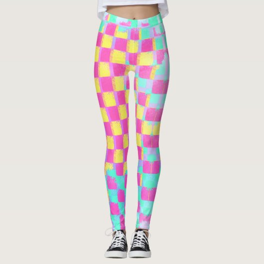 Citroenberry Neo Mint Grungy Checkerboard Patroon Leggings (Voorkant)