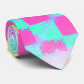 Citroenberry Neo Mint Grungy Checkerboard Patroon Stropdas (Opgerold)