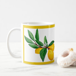 Citroenblad Aquarel Gele Lijn Ontwerp | Citrus Koffiemok