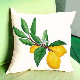 Citroenbladeren Citrus Geel Groen Blad Waterverf Kussen