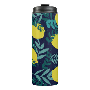 Citroenbladeren:  illustratieachtergrond. thermosbeker