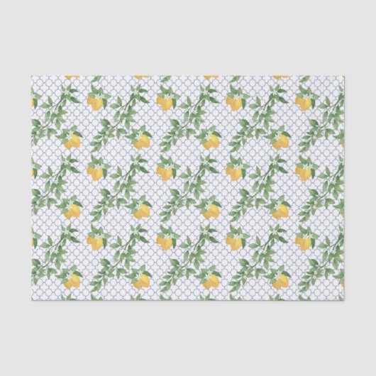 Citroenbladeren Witte Tegels Botanisch Fruit Tissuepapier (Voorkant)