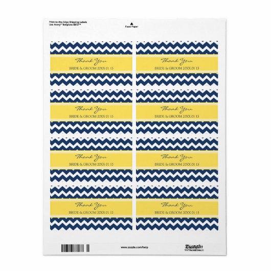 Citroenblauw Chevron Bruiloft Labels (Full Sheet)