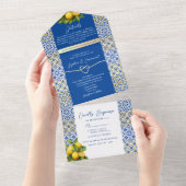 Citroenblauw Italiaans Tegel bruiloft All In One Uitnodiging (Afscheurbaar)