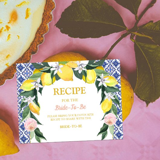 Citroenblauw Italiaans Tegels Bride-to-Be Recept Informatiekaartje