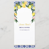 Citroenblauw Italiaans Tegels Vrijgezellenfeest br Menu (Achterkant)