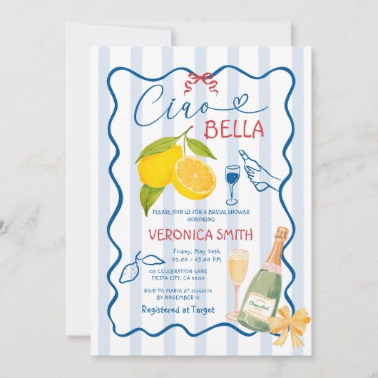 Citroenblauw Italië Ciao Vrijgezellenfeest Uitnodi Kaart (Voorkant)