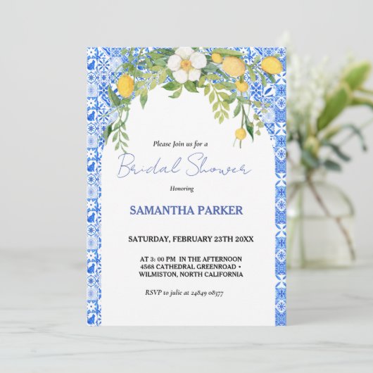 Citroenblauw mediterraan Italiaans Vrijgezellenfee Kaart (Staand voorkant)