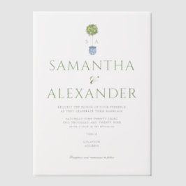 Citroenblauw Mediterraan Tuin Groen Huwelijk Vellum Uitnodigingen