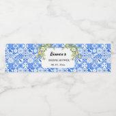 Citroenblauw Mediterraans tegel Italiaans Bruiloft Waterfles Etiket (Enkel label)