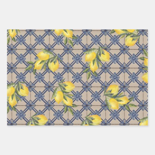  citroenblauw Portugees Tegel Mediterraan Inpakpapier Vel (Voorkant 2)