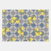 citroenblauw Portugees Tegel Mediterraan Inpakpapier Vel (Voorkant)