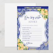 Citroenblauw Tegels Baby shower - bewerkbare naam, Kaart (Voorkant / Achterkant)