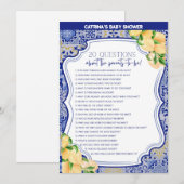 Citroenblauw Tegels Baby shower - bewerkbare naam, Kaart (Voorkant / Achterkant)