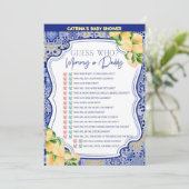 Citroenblauw Tegels Baby shower - bewerkbare naam, Kaart (Staand voorkant)