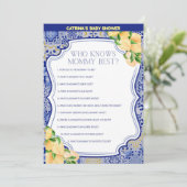 Citroenblauw Tegels Baby shower - bewerkbare naam, Kaart (Staand voorkant)