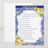 Citroenblauw Tegels Baby shower - bewerkbare naam, Kaart (Voorkant / Achterkant)