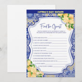 Citroenblauw Tegels Baby shower - bewerkbare naam, Kaart (Voorkant / Achterkant)