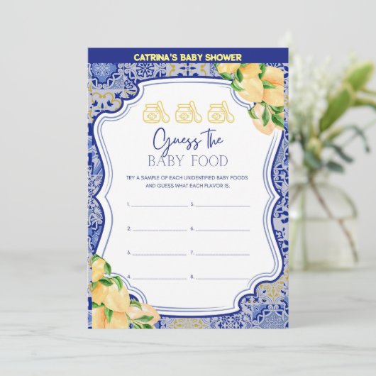 Citroenblauw Tegels Baby shower - bewerkbare naam, Kaart (Staand voorkant)