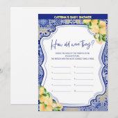 Citroenblauw Tegels Baby shower - bewerkbare naam, Kaart (Voorkant / Achterkant)