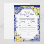 Citroenblauw Tegels Baby shower - bewerkbare naam, Kaart (Voorkant / Achterkant)