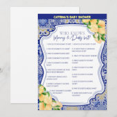 Citroenblauw Tegels Baby shower - bewerkbare naam, Kaart (Voorkant / Achterkant)