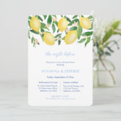 Citroenblauw Wit Tegels Huwelijksrepetitie Diner Kaart (Staand voorkant)