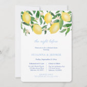 Citroenblauw Wit Tegels Huwelijksrepetitie Diner Kaart (Voorkant)