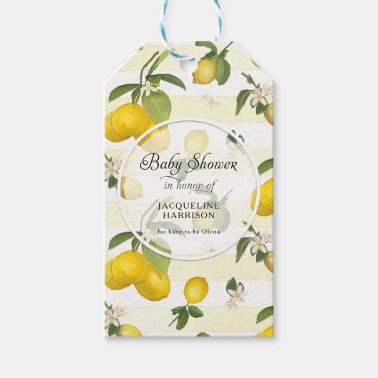 Citroenbloem Citrus Foliage Waterverf Baby shower Cadeaulabel (Voorkant)