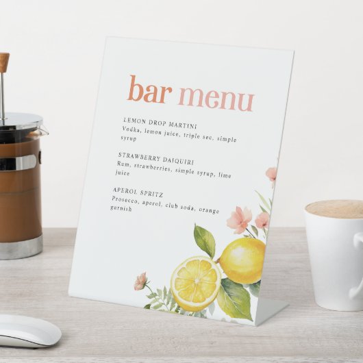 citroenbloem | Retro Roze Cocktail Bar Menu Reclamebord Met Voetstuk (Insitu)