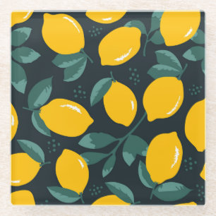 Citroenbloemen,  zomertextuur. glazen onderzetter