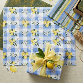 Citroenbloesem Blauw Gingham Tissuepapier